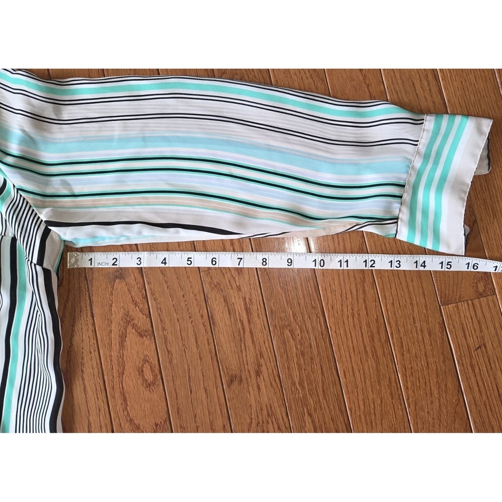 Chicos Button Up Stripe Blouse Tunic Buttons Sz 1 Career Aqua Green Black - Picture 6 of 7